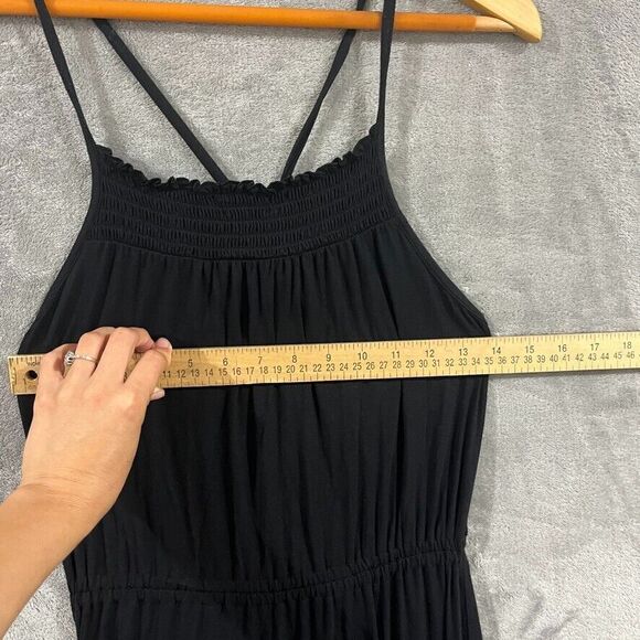 GAP Midi Maxi Black Halter Dress Smocked Lightweight Stretchy Tie Back Sz XS - Picture 5 of 11